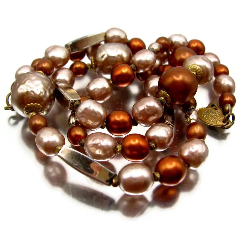 Miriam Haskell Copper Pearl Bead Necklace