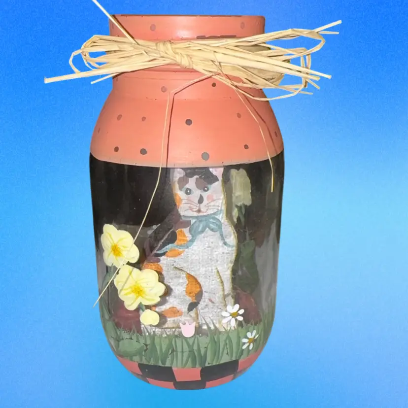 Folkie Wooden Kitty In A Jar