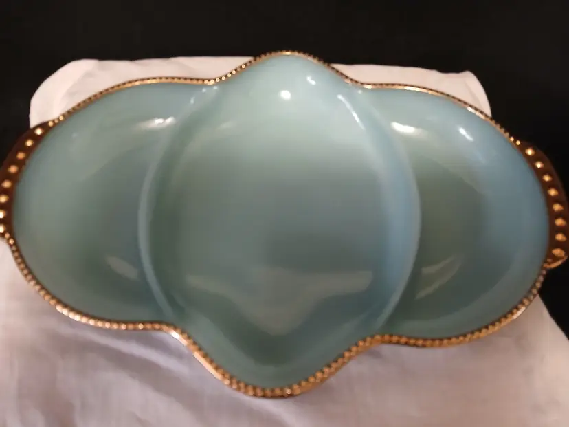 Vintage Fire King Blue Glass Divided Serving Dish