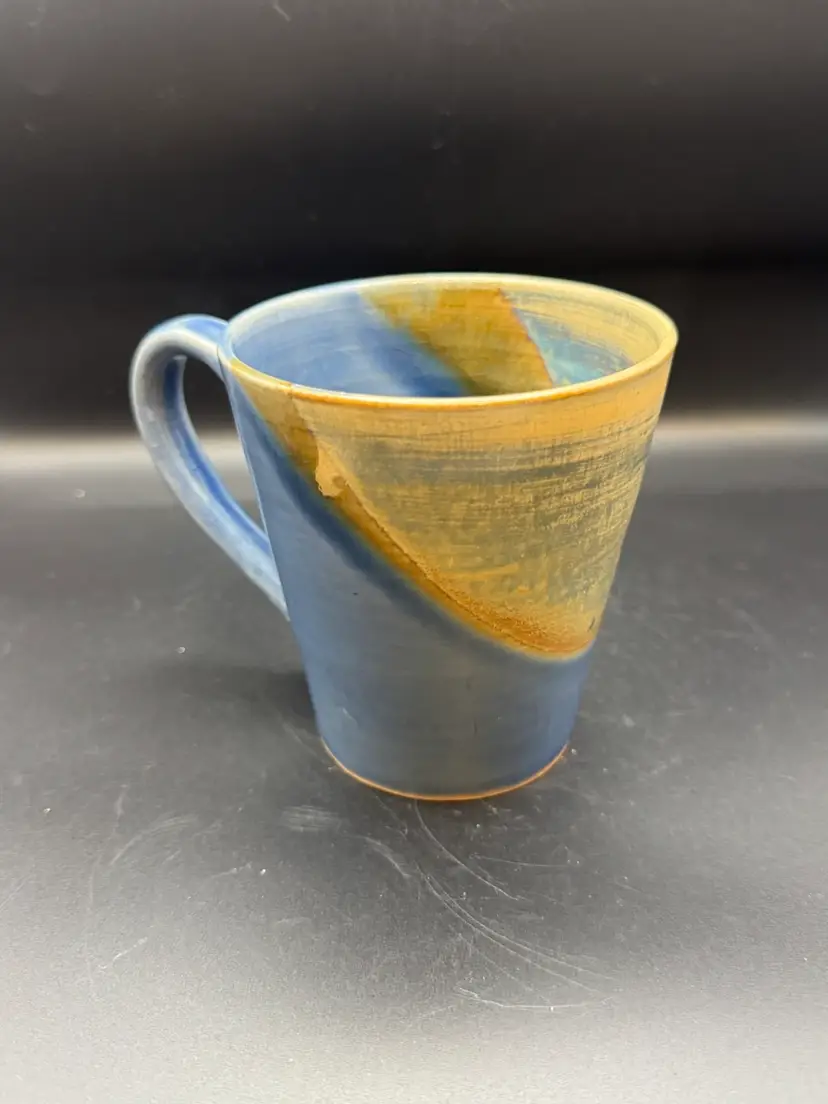 Stunning Blue And Beige Glazed Studio Pottery Coffee Mug 4.5”