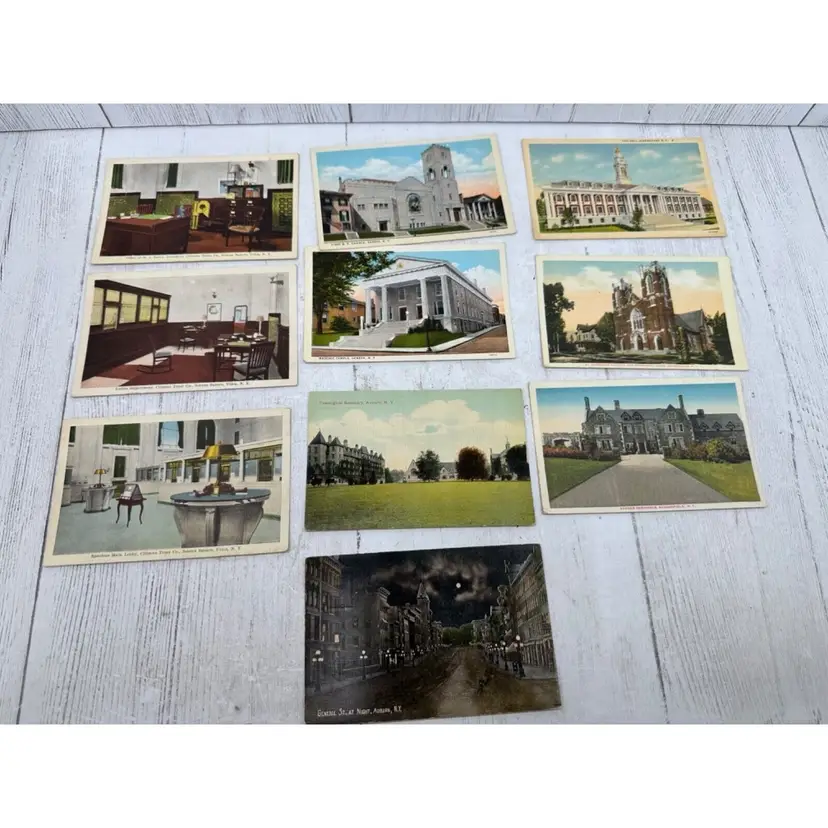 10 New York State Postcards Utica Geneva Auburn Vintage Linen Buildings