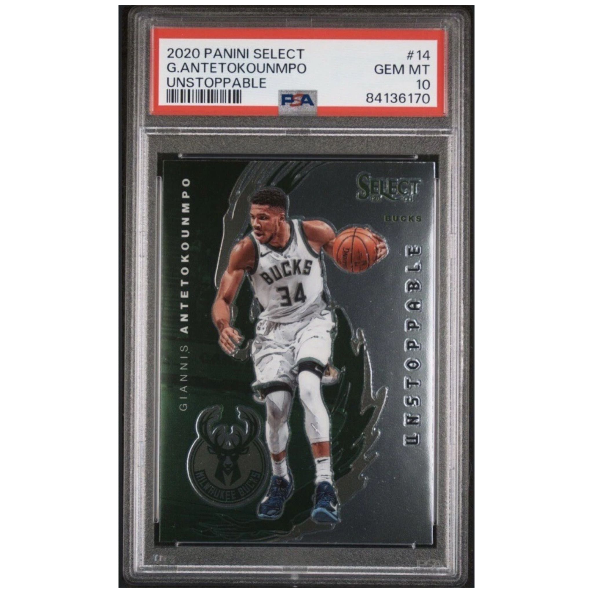 2020-21 Panini Select Unstoppable Giannis Antetokounmpo #14 PSA 10