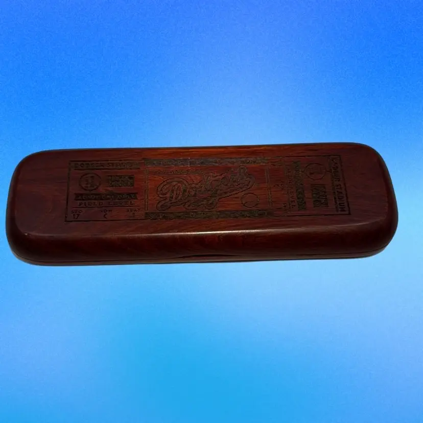 Vintage 1999 Los Angeles Dodgers season ticket, Rosewood pen, and case