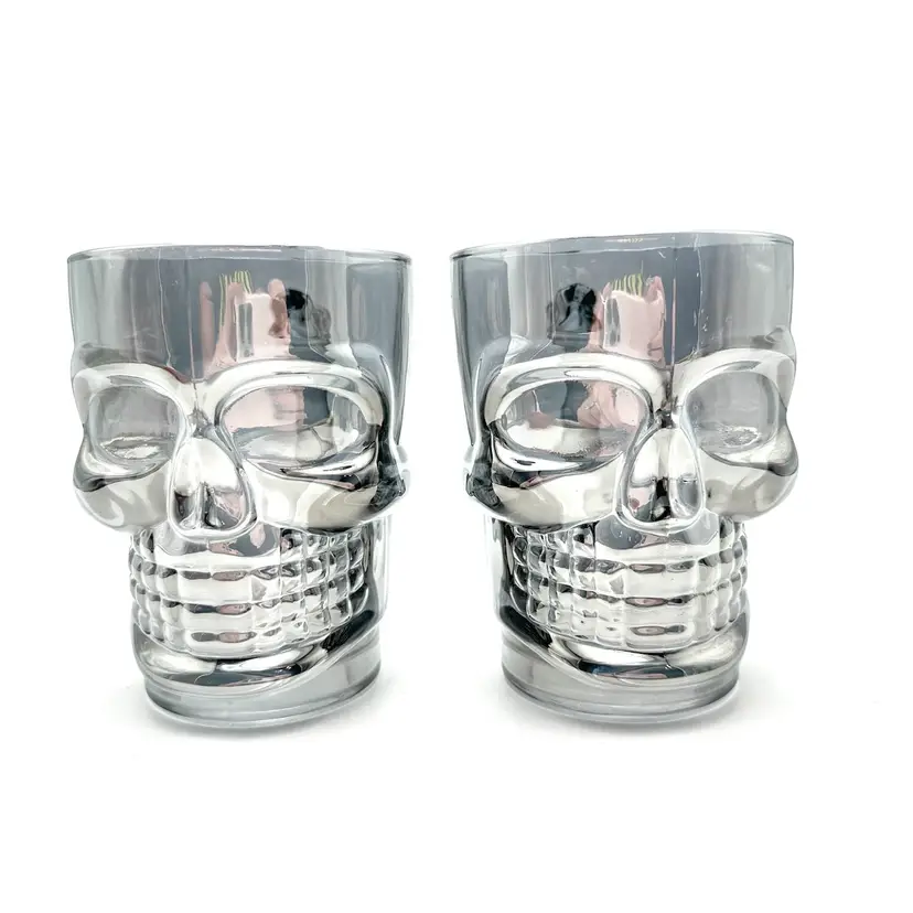 Skull Mugs Smoke Luster Finish Glass Large 4” D X 5” H Set Of 2