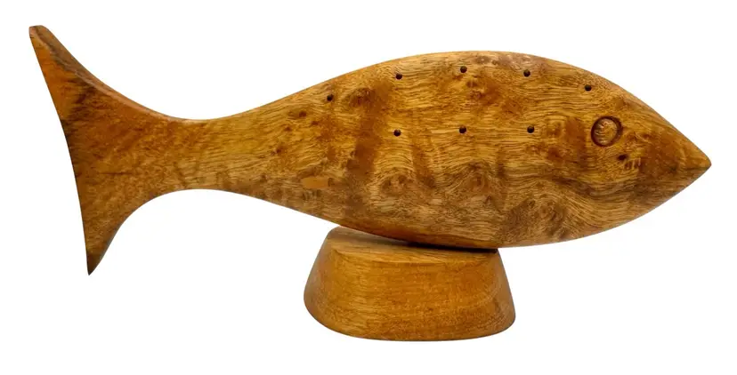 Vintage Carved Myrtlewood Fish Shaped Toothpick Holder Appetizer Hors D’oeuvres