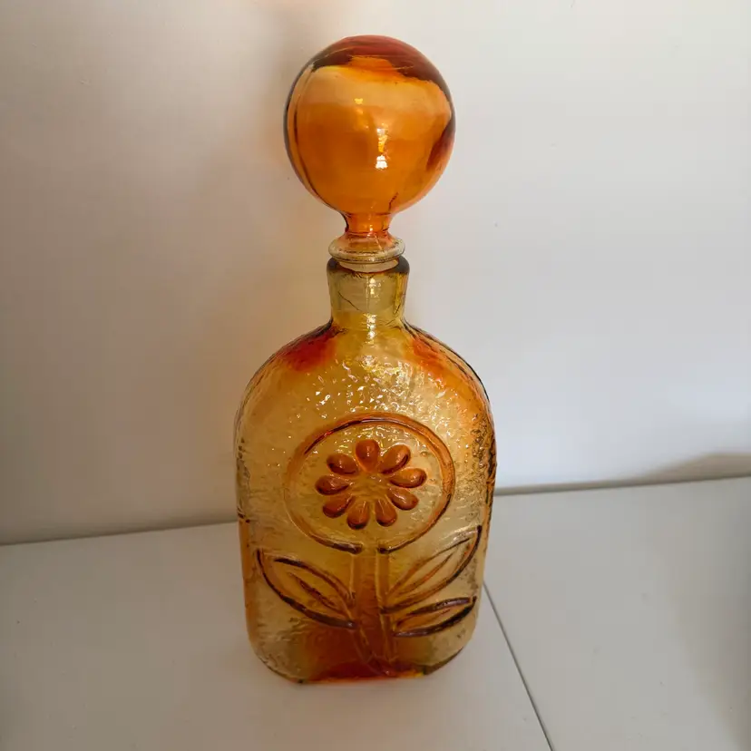 Vintage 1960’s Wayne Husted Stelvia Tangerine Amberina Sunflower Glass Decanter