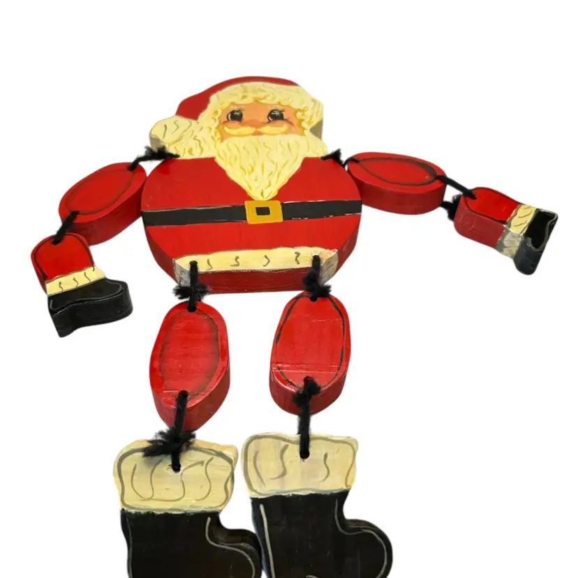Handcrafted In The Ozarks Vintage Wooden Hand painted Jointed Santa @13”