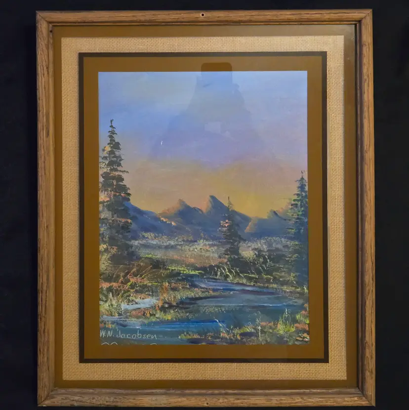 Original Landscape Oil Painting Signed W.N. JACOBSEN 68 - UT Artist on Board Vintage