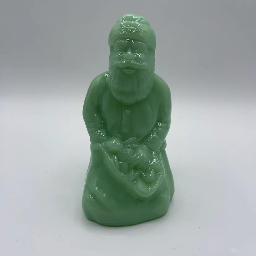 29-Mosser Kneeling Santa With Bag Of Presents Jadeite 7”