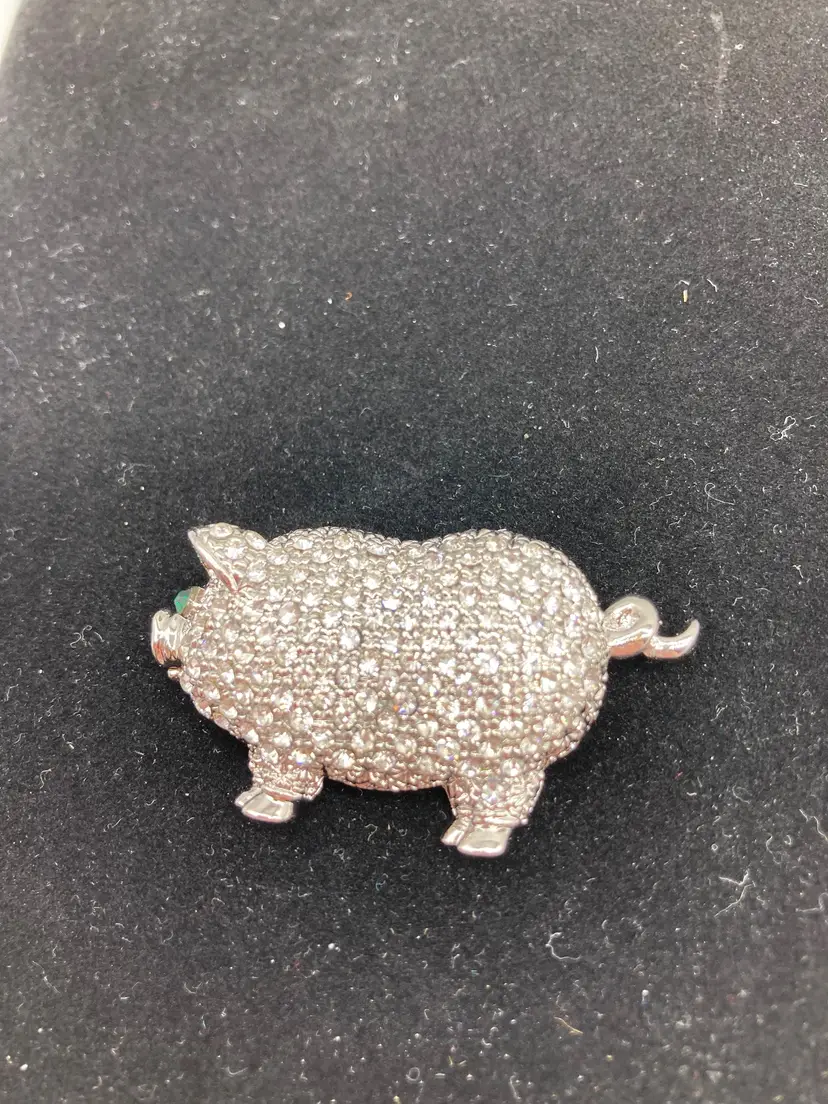 Mi Amore Potbelly Pig Brooch-Pin Silver-Tone