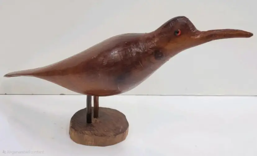 Hand-Carved Wooden Bird Sculpture, Jamaica 1978, Folk Art Decoy, 10" x 3" x 4"