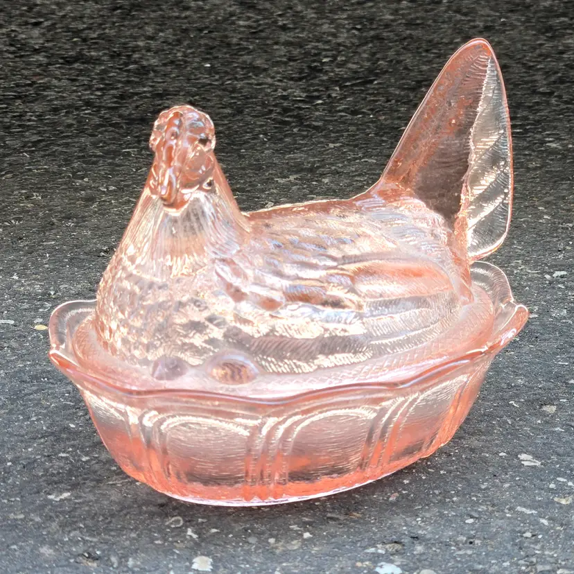 Fenton Glass Hen On Nest Covered Candy Dish Dusty Rose Pink Scalloped USA Vtg