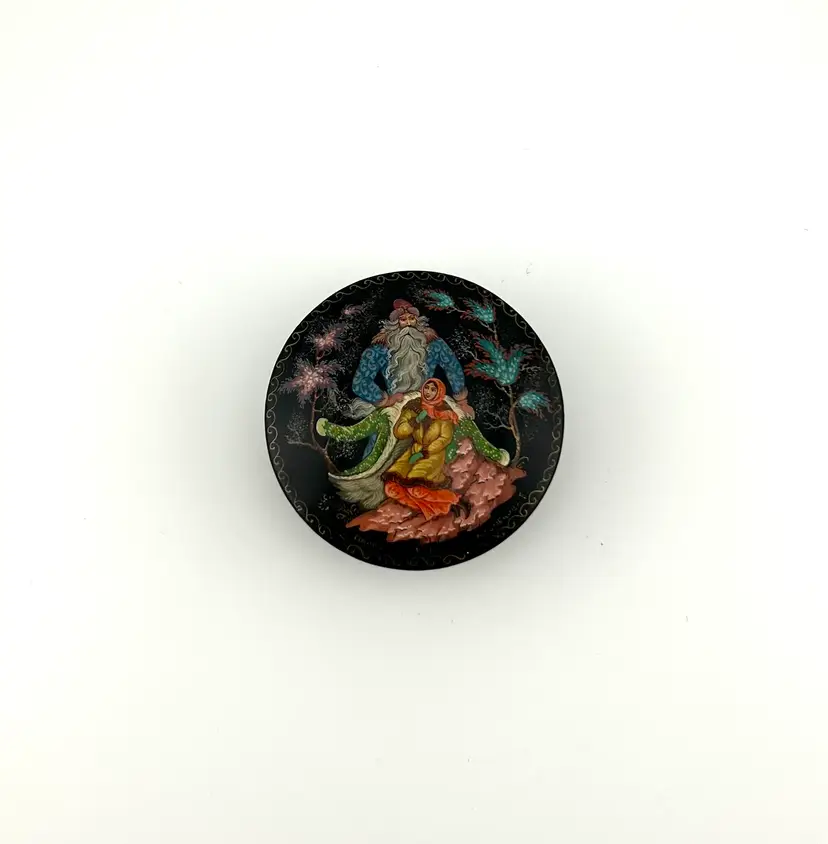 Hand Painted Father Frost Russian Lacquered Box 2.25”x 1.25”
