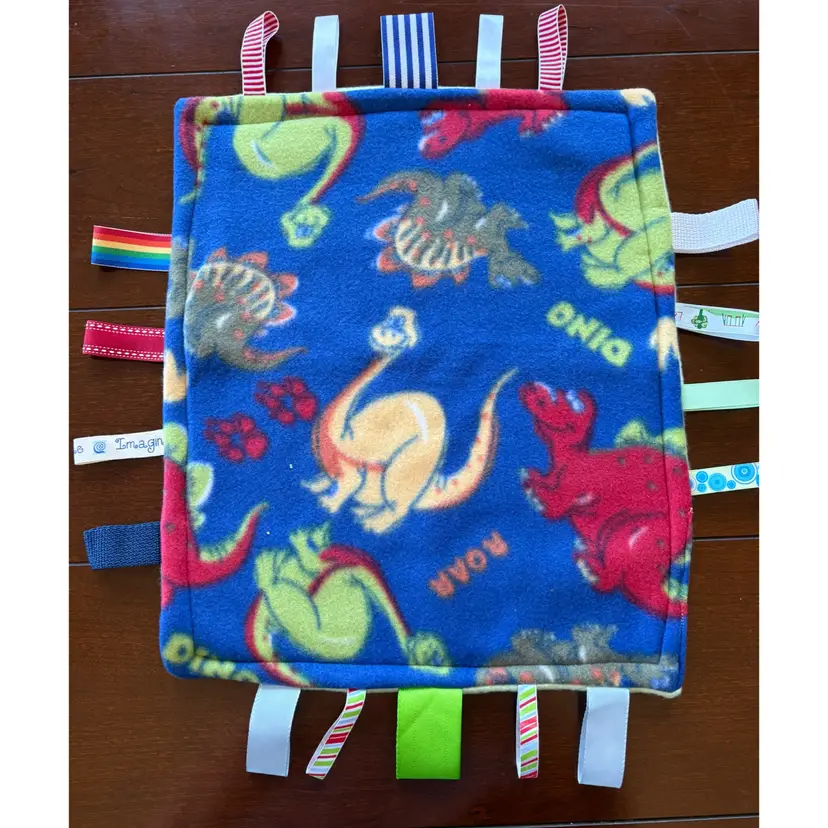 Handmade Sensory Baby/Toddler Snuggle Blanket. Fleece Body With Various Ribbons And Webbing Loops For Texture.  16”x13”