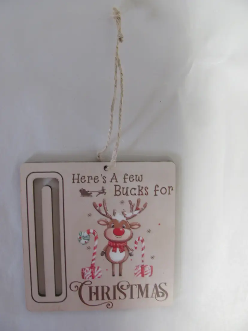 CHRISTMAS MONEY WOODEN ORNAMENTS NEW