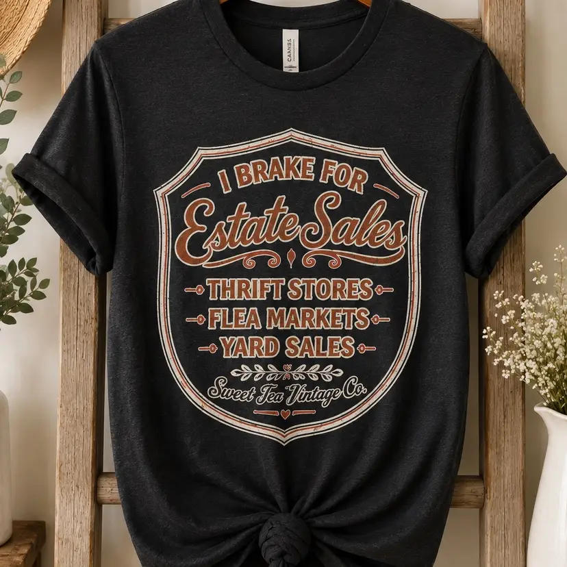 I Break For Estate Sales Black X-Large Tshirt