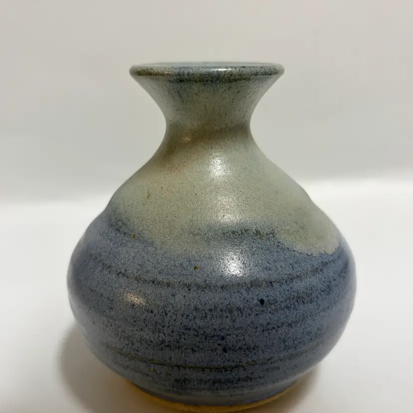Signed James Coffelt -Studio Art Pottery Bud Vase/weed Pot- Shades Of Blue  4.5”
