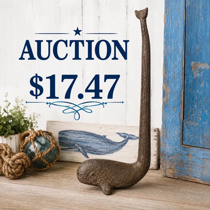 ONLY $17.47 Vintage Cast Iron Whale Door Stop Nautical Coastal Decor 16.25” Tall 14” Tail