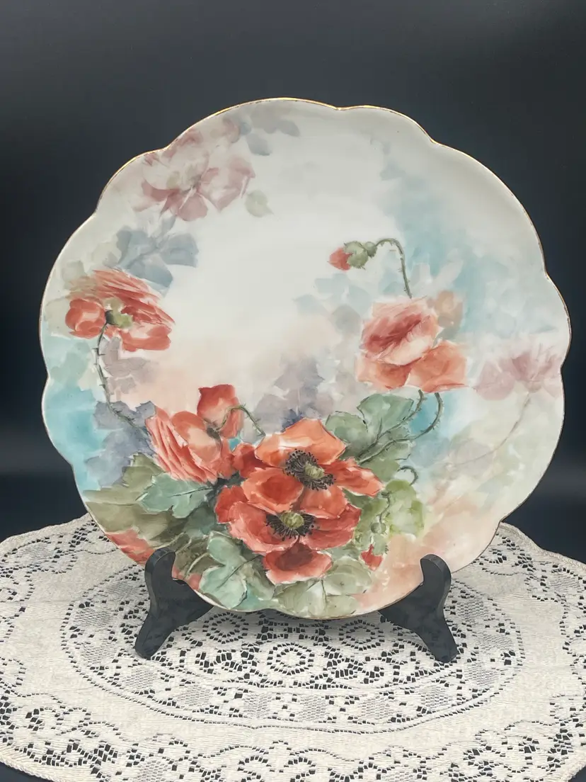 ANTIQUE Limoges, France Decorative Poppy Plate