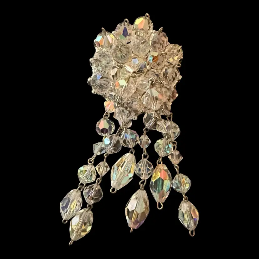 AB Glass Crystal Dangle Brooch 2.75”