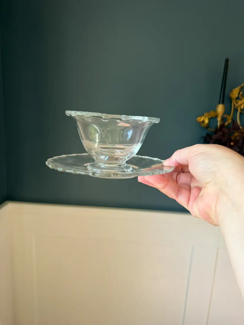 Fostoria Century Pattern Crystal Mayo Set - Square Bowl and Round Saucer