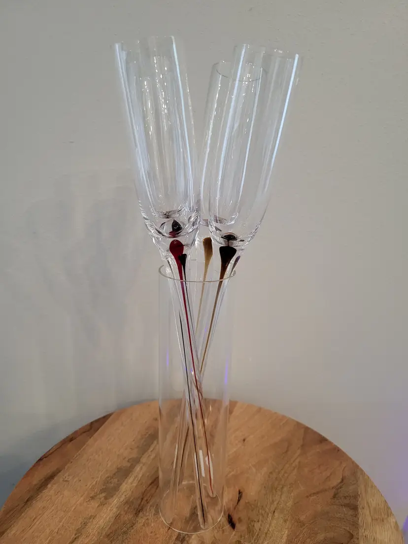 Vintage Lot of 4 Hand Blown Champagne Flutes About 17” Long