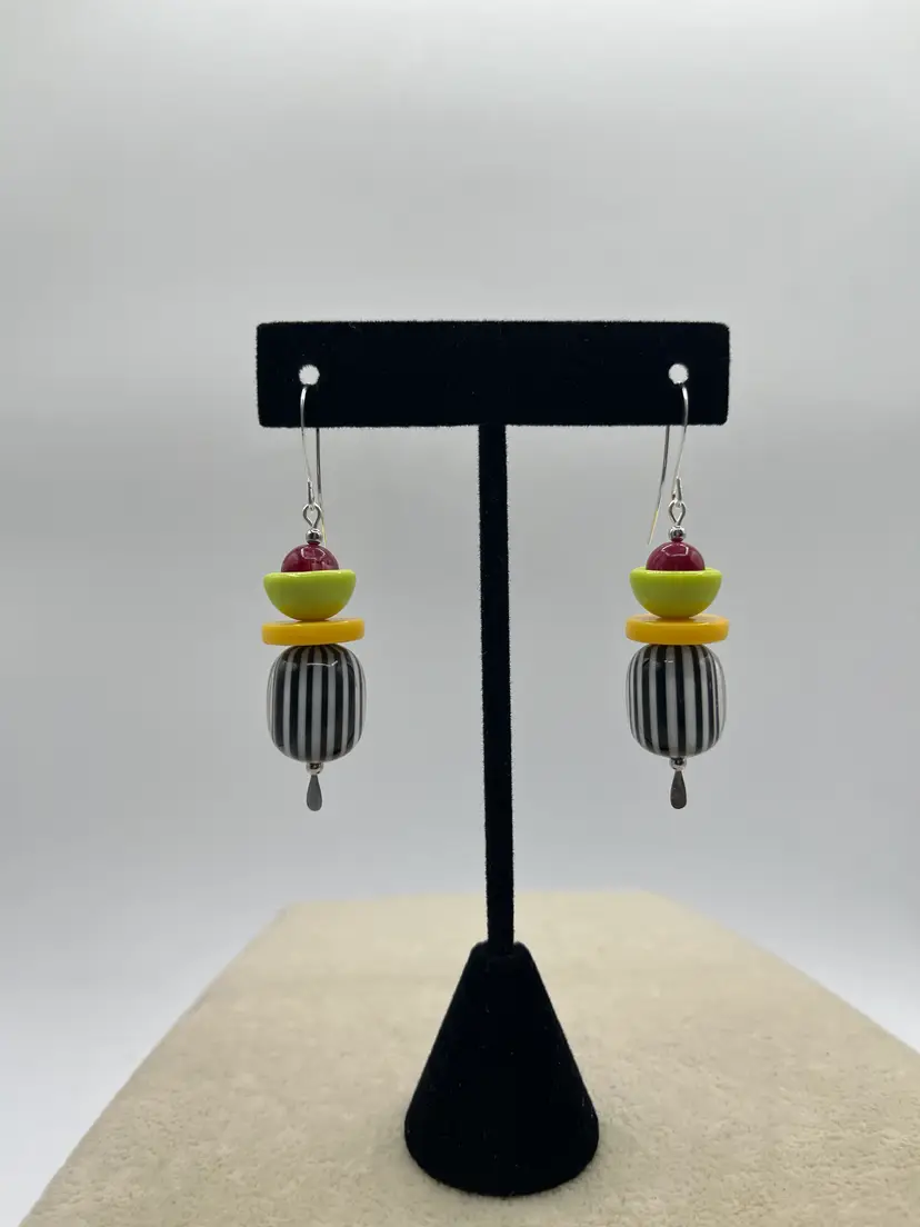 #143 "Candy Stripes" Series - Handmade by Me -- Upcycled Vintage Earrings