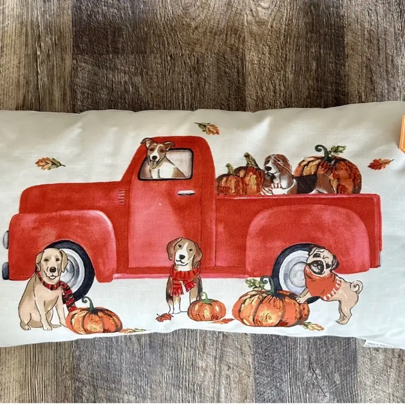 Farm Truck Dogs Pillow Pumpkin Fall Pug retriever beagle Farmhouse Country Tag