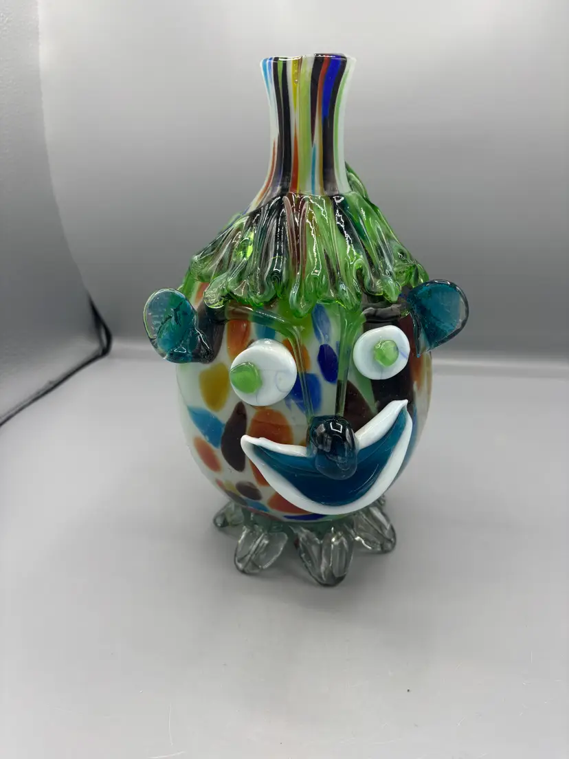 Vintage hand blown art glass clown bottle