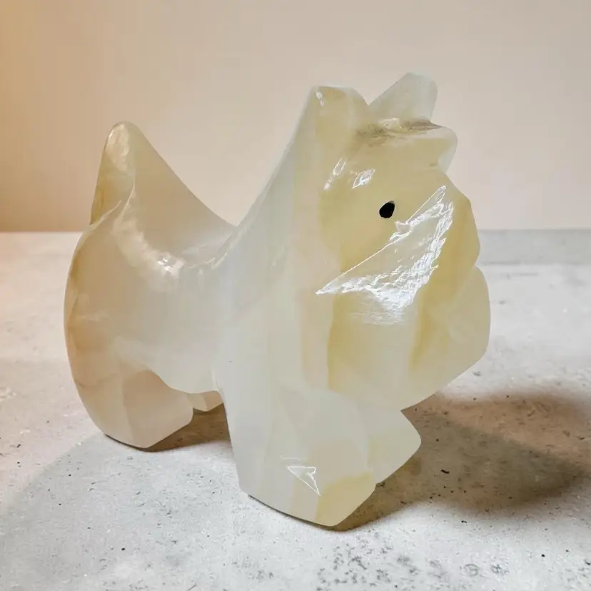Vintage hand-carved white Onyx stone Scottie dog figurine