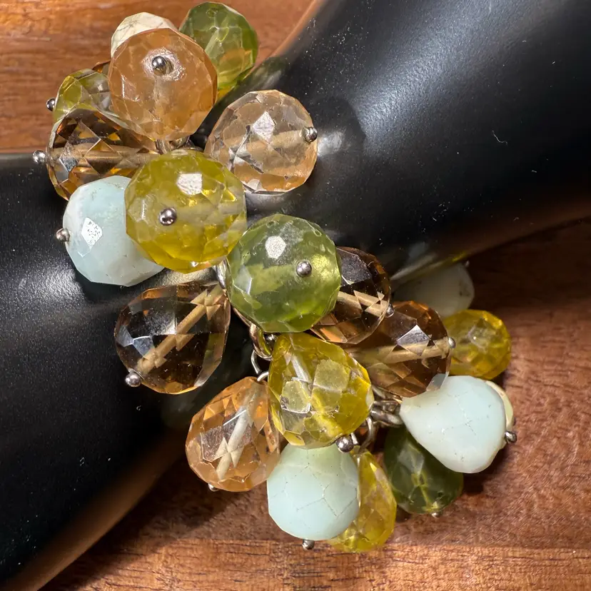 Ellen Tracy Chunky Cluster Silver Tone Toggle Closure Bracelet Presidium Tested Gemstone & Faceted Glass 6.25”