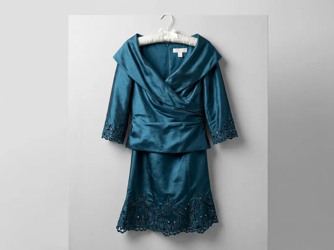Elegant Teal Satin Dress with Lace Details