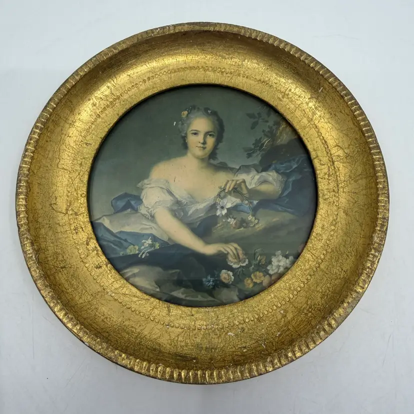Vintage Gold Oval Portriat Of Flora Cameo Print Italy 5”