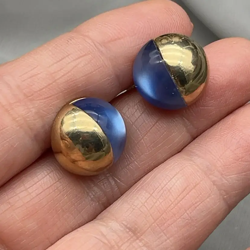 Vintage 1960s Swank Blue Lucite Gold Tone Cufflinks Signed