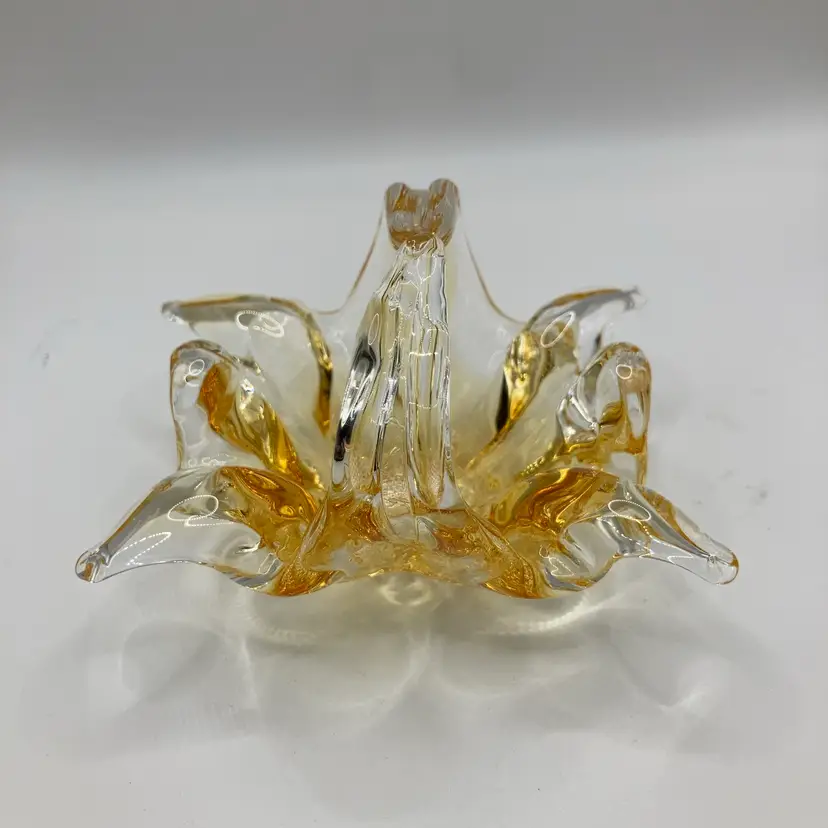 Vintage Yellow Art Glass Mini Basket! 3” Tall 4” Wide!