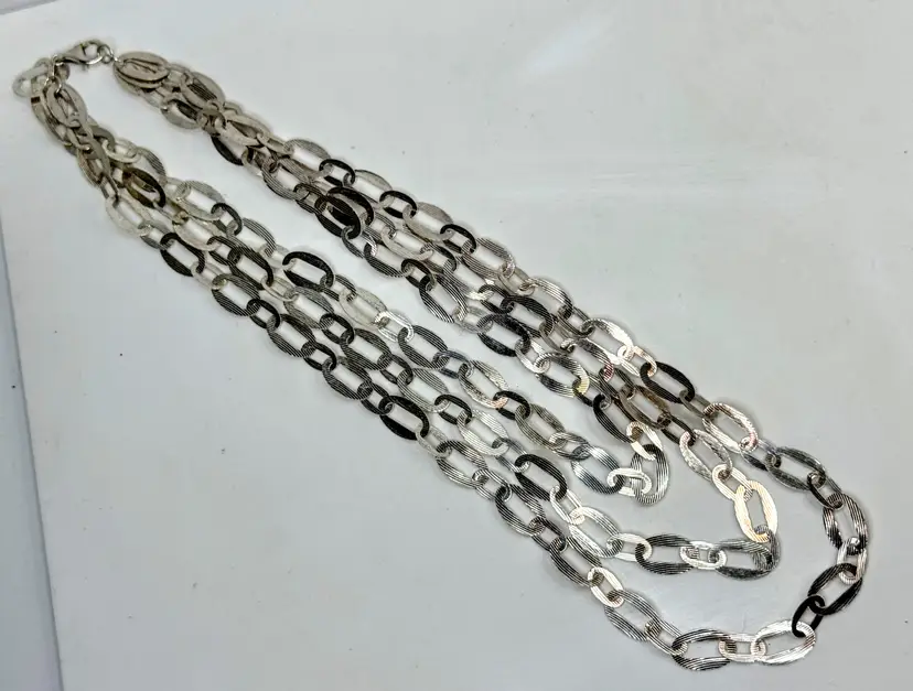 Vintage Milor Italy 925 Sterling Silver Textured 3-Strand Link Necklace JR2103