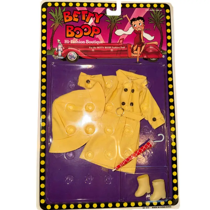 RARE HTF NOS Vintage 1986 Betty Boop Hi-Fashion Boutique Raincoat Doll Clothes