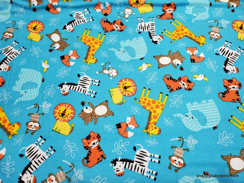 Zoo Animals Tossed Blue Flannel Fabric Remnant - 100% Cotton - Choose Size - Soft Craft & Quilting Fabric