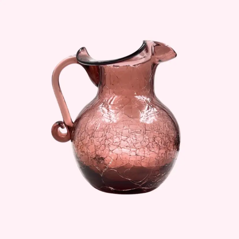 #179- Crackle Glass Pitcher Creamer 
Plum Purple Color Pilgrim Glass Co