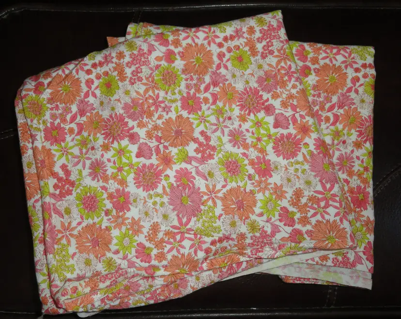2 Feedsacks Flour Bag Fabric ~ Full Unopen ~ Pink Orange Green Flowers on Ivory