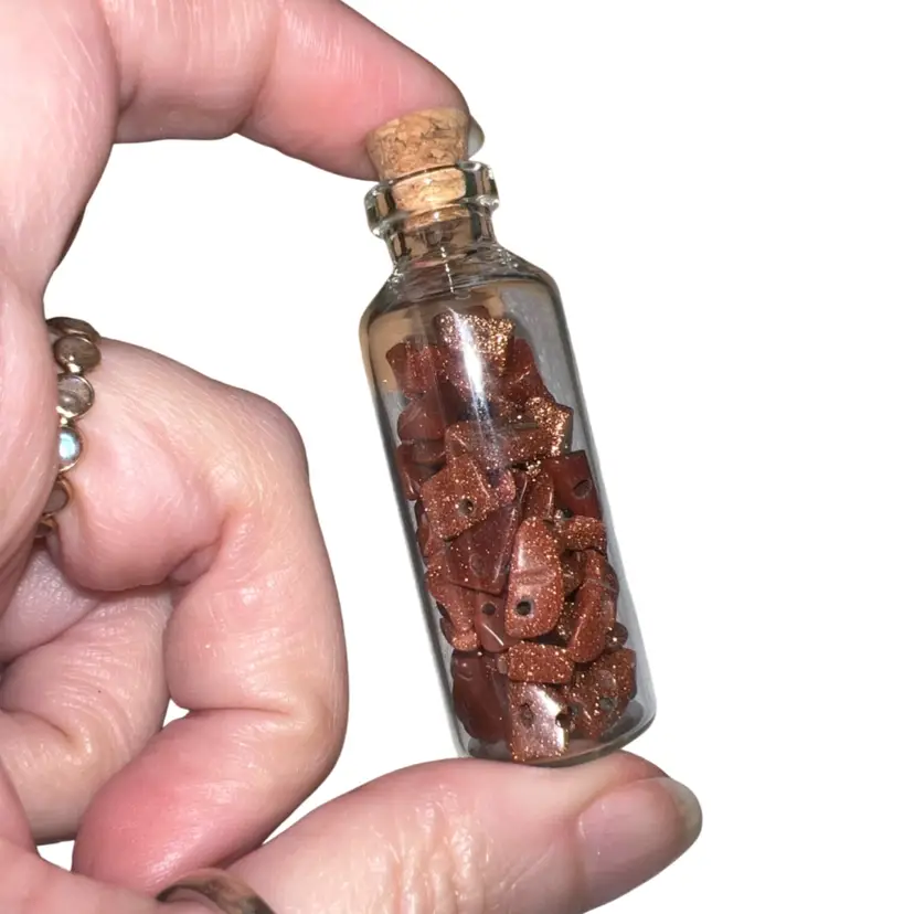 Mini Glass Bottle With Goldtone Pre Drilled Nugget Beads
