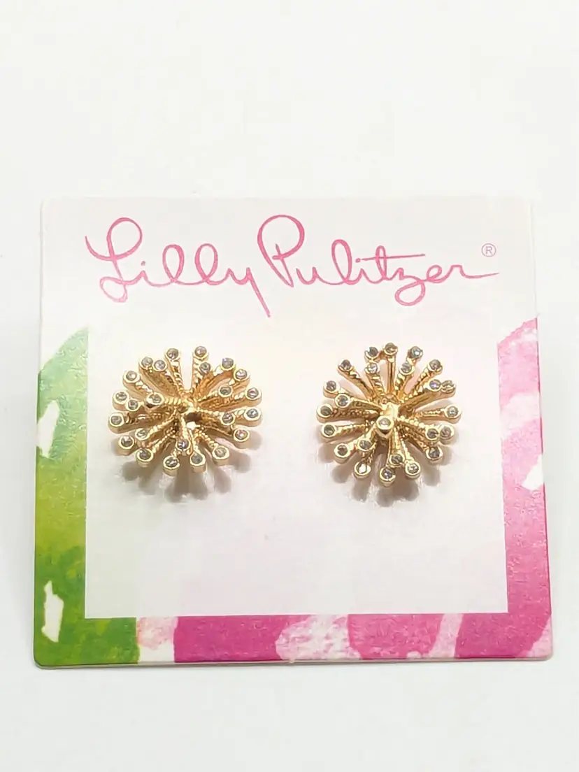 Lilly Pulitzer Gold Tone Starburst Crystal Pierced Earrings NWT