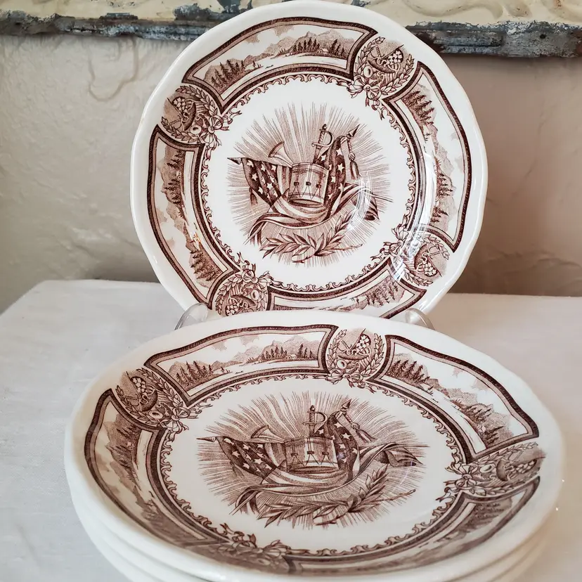 Set of 4 Saucers Americana Brown Ironstone Transferware J & G Meakin