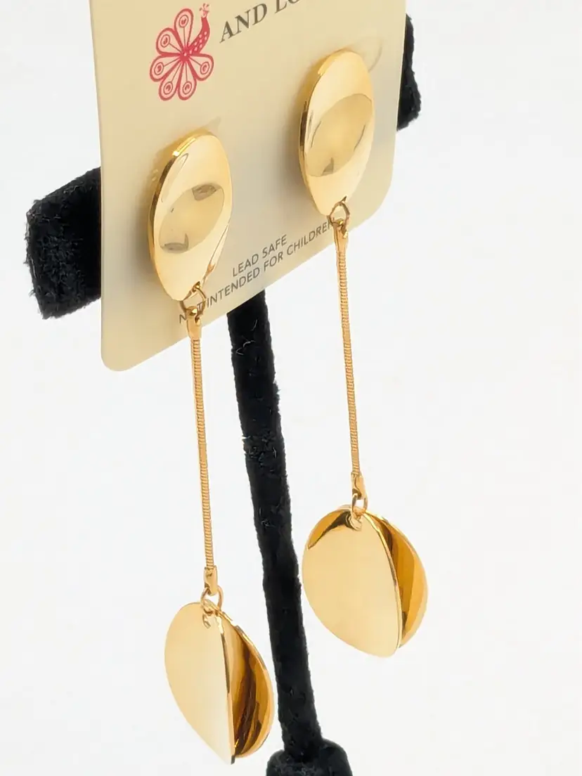 And Lovely Gold Tone Dangle Oval Disc Earrings NWT
