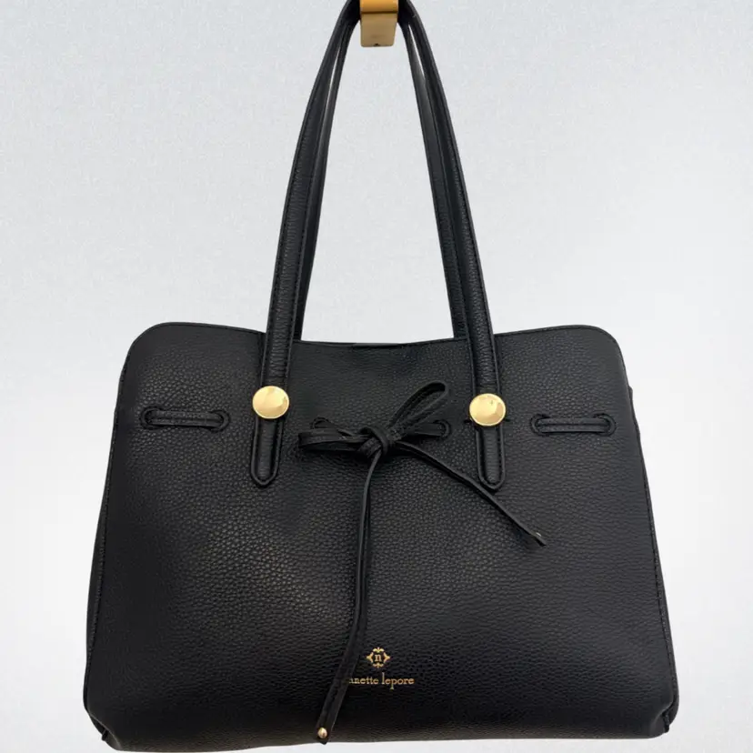 Nanette Lepore -Arabelle Black Faux Pebbled Leather- Bow -Satchel Bag - 13” W, 12” H