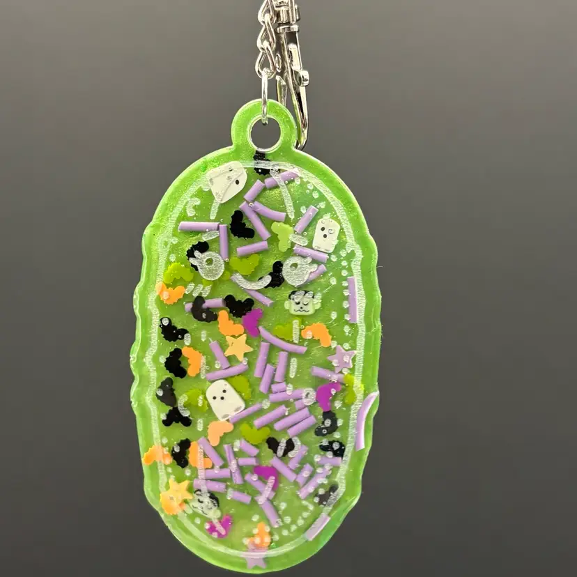 Cute Pickle with Halloween Sprinkles Keychain Bag Clip - Made by Me