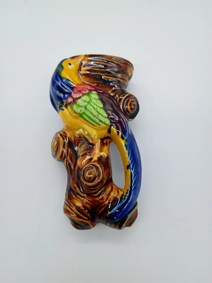 Vintage Tropical Bird Shaped Pottery Wall Pocket Planter Ceramic Japan