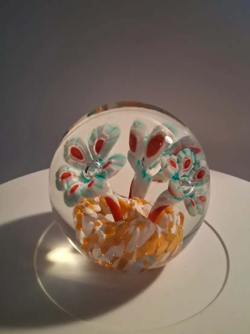 Vintage Studio Art Glass Lampwork Millefiori Flowers Paperweight