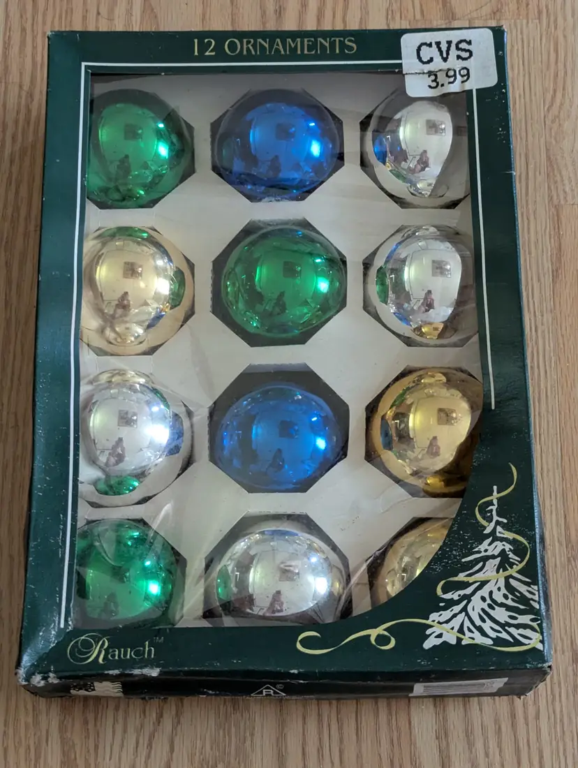 Vintage Rauch Industries 12 Glass Christmas Tree Ornaments Decorations Multi Color