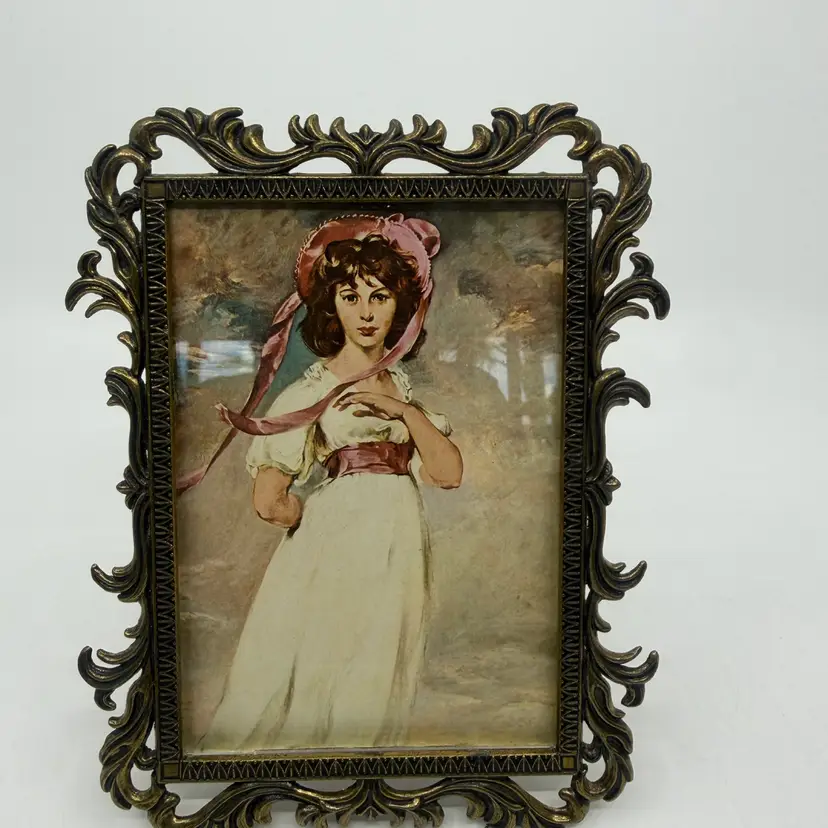 Italian Rococo Style Vintage Frame W Print “Pinkie”-Sarah Moulton Barrett 6”